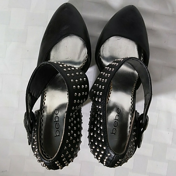 Bebe Black Leather Studded Stiletto Heels - Picture 15 of 16